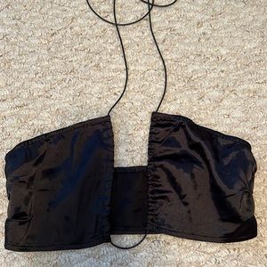 Black silk halter crop top